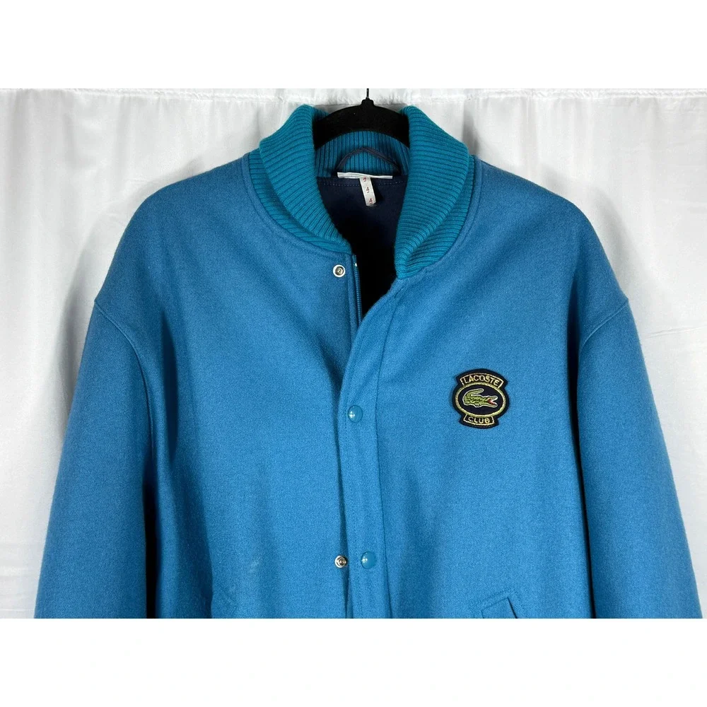 Vintage Chemise Lacoste Blue Wool Bomber Jacket Made in France‎ Size 4 Mens L